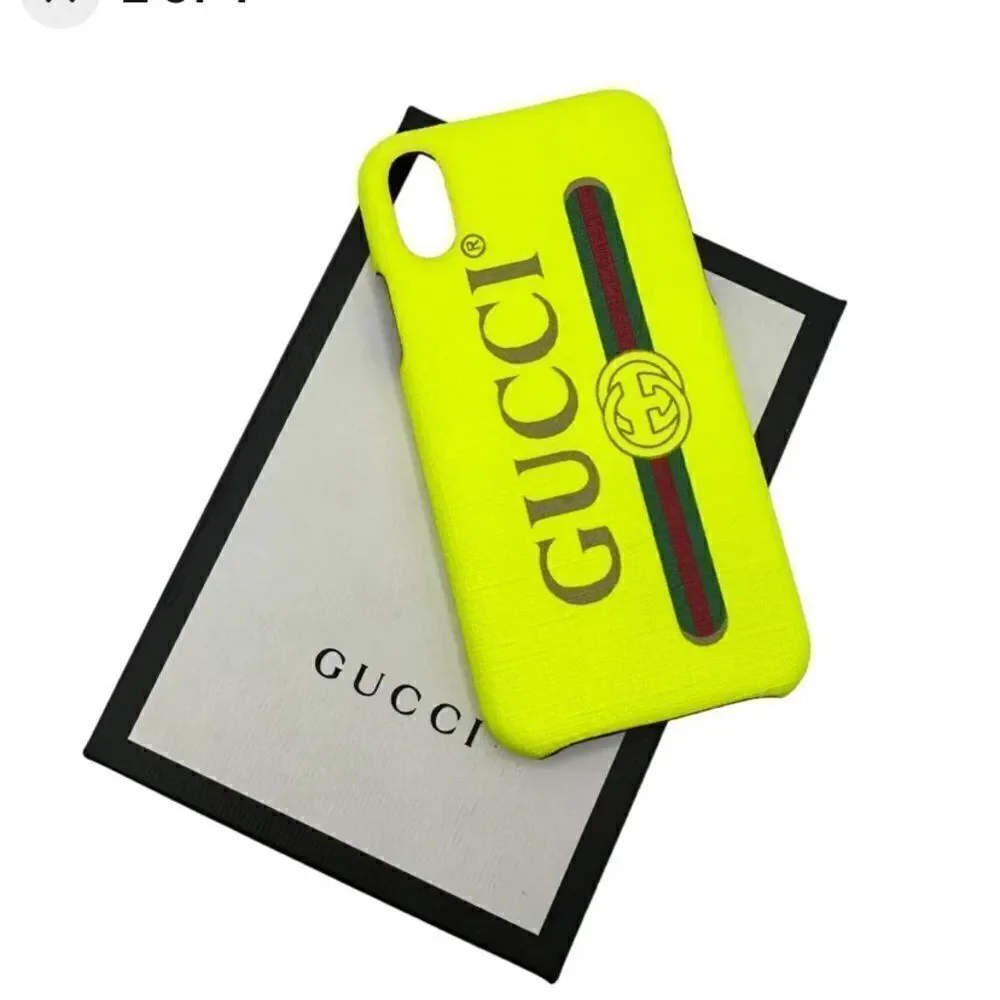 Gucci Fluorescent Yellow iPhone X Textured Case Retro Logo Print New In Box